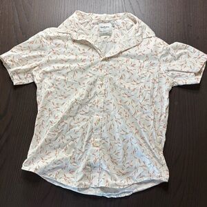 Men's Large, Slim fit, Casual Short Sleeve Shirt - White with Orange Pattern